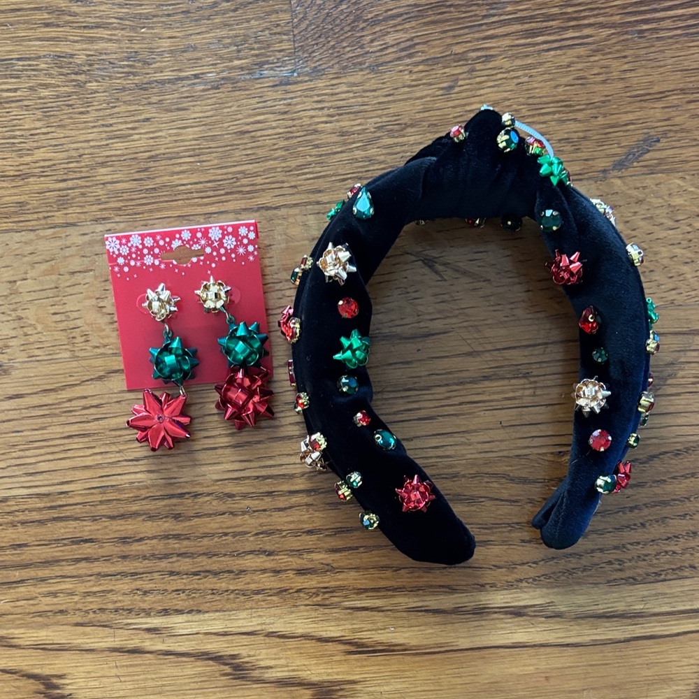 New with tags Festive Black Headband and Earring Set